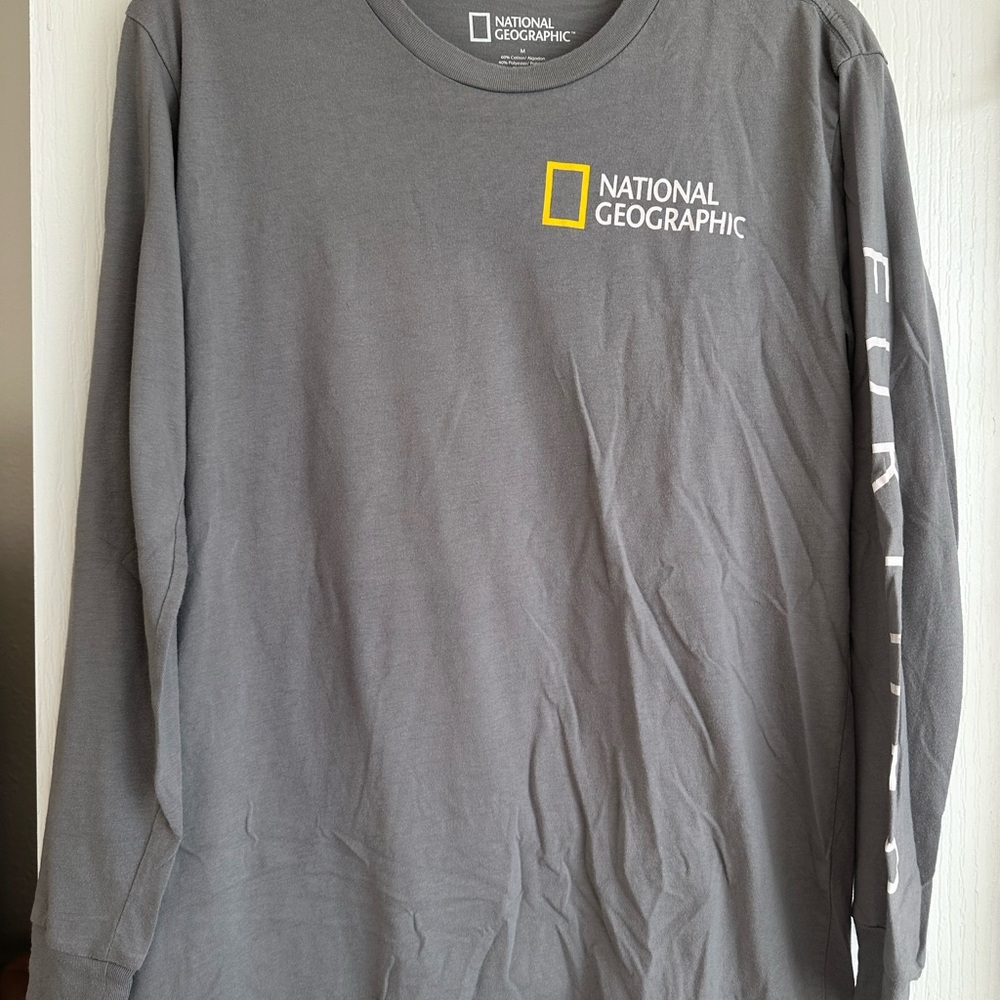 National Geographic Gray Long Sleeve Tee with Yellow Logo